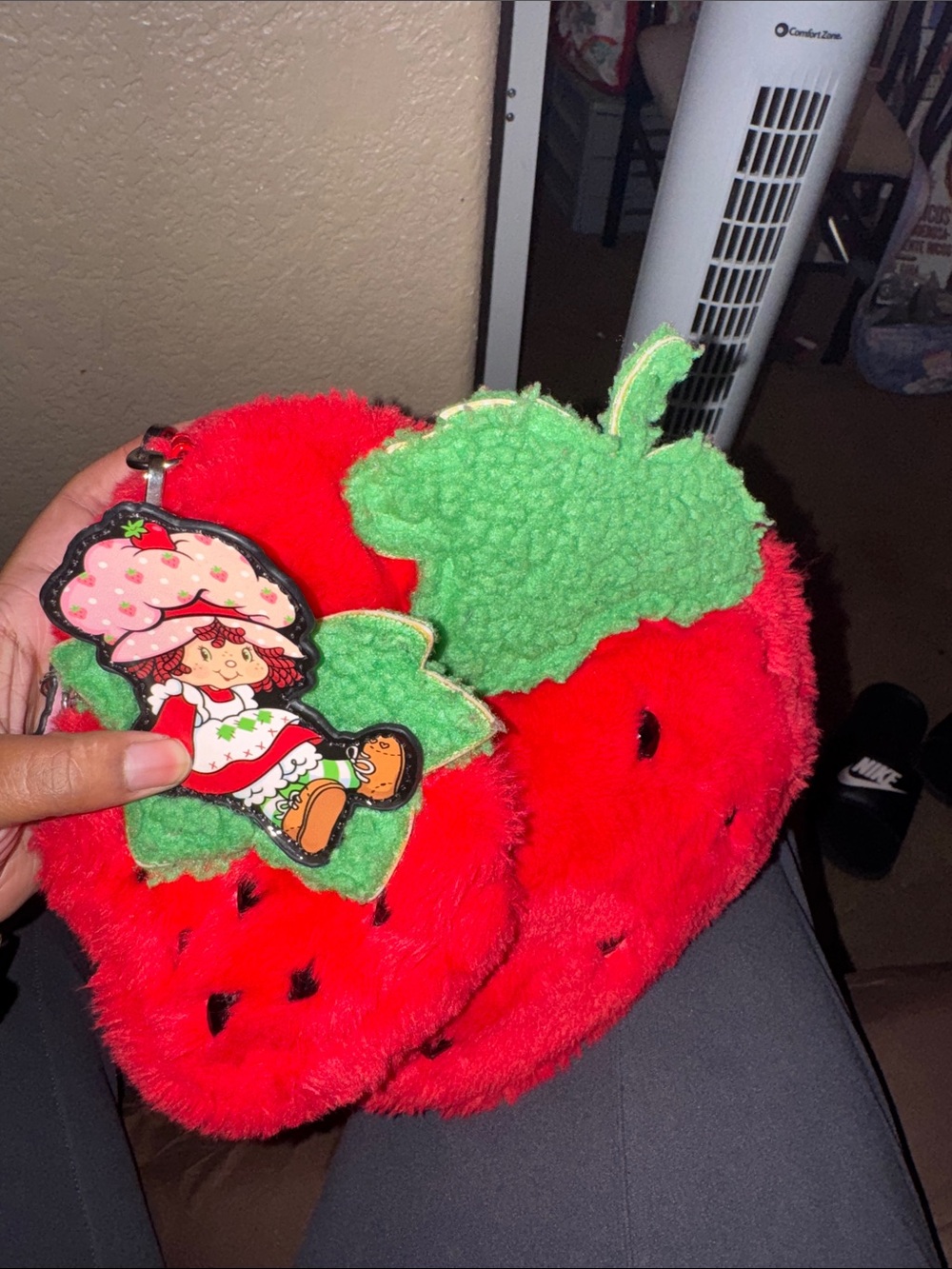 Plush Strawberry shortcake hand Bag with Green Leaf Accent